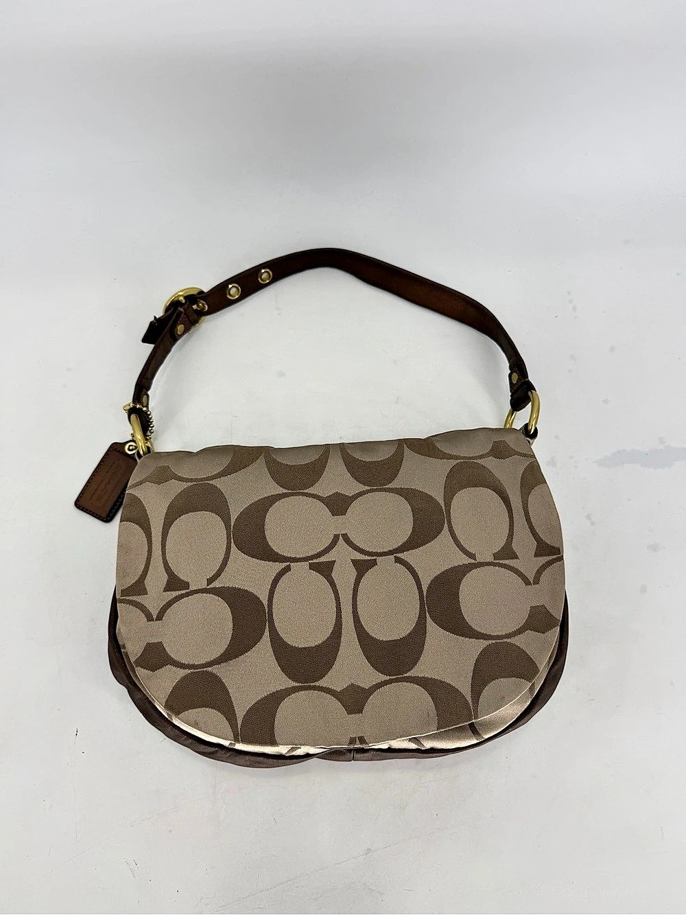 Coach Signature Satin Flap Hobo Handbag